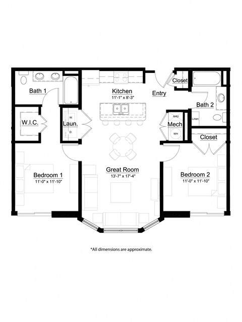 2 bed 2 bath The Conductor Floor Plan at Metro Crossing Apartments, Maryland, 21117