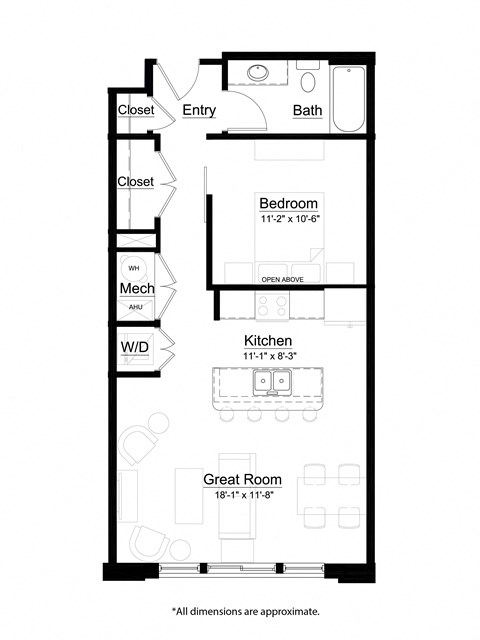 1 bed 1 bath Express Floor Plan Image at Metro Crossing Apartments, Owings Mills, MD