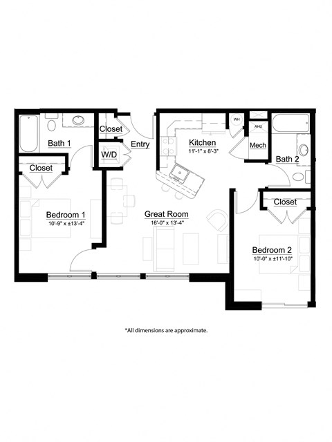 2 bed 2 bath The Locomotive Floor Plan at Metro Crossing Apartments, Maryland