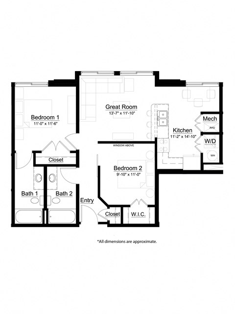 2 bed 2 bath The Monorail Floor Plan at Metro Crossing Apartments, Owings Mills