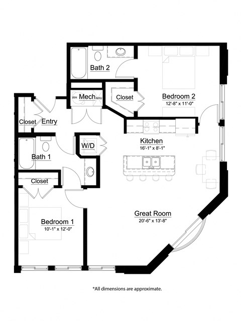 2 bed 2 bath The Switchback Floor Plan at Metro Crossing Apartments, Owings Mills, 21117
