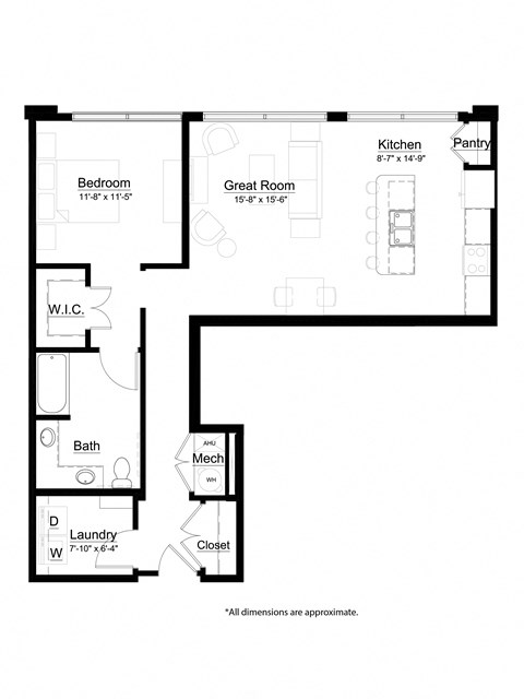 1 bed 1 bath The WhistleStop Floor Plan at Metro Crossing Apartments, Owings Mills, Maryland