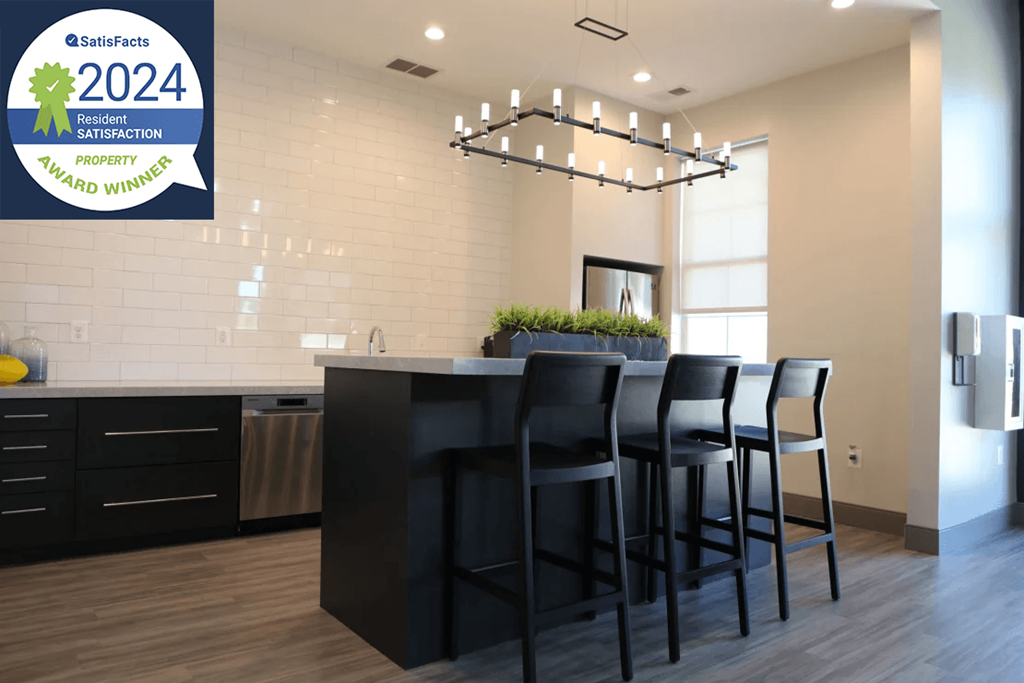 Brookside Clubhouse with Resident Satisfaction Award Logo