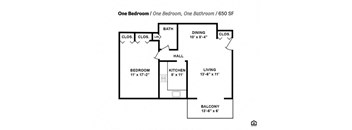 a floor plan for one bedroom one bathroom and one bath
