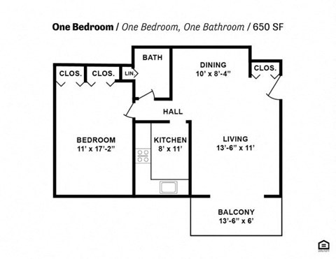 a floor plan for one bedroom one bathroom and one bath