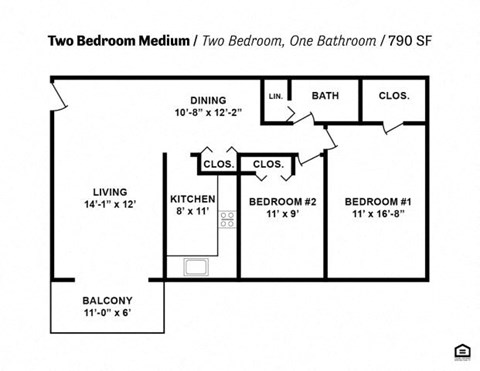 the schematic diagram of the two bedroom bathroom floor plan with two bedrooms and one bathroom