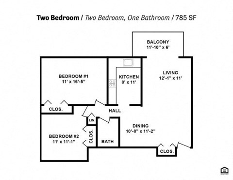 a floor plan with two bedrooms and one bathroom