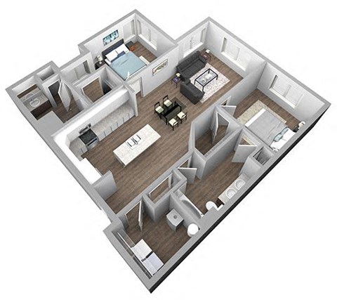 2 bedroom 2 bath 3D York Floor Plan at The Encore at Ingram Manor, Pikesville, MD, 21208