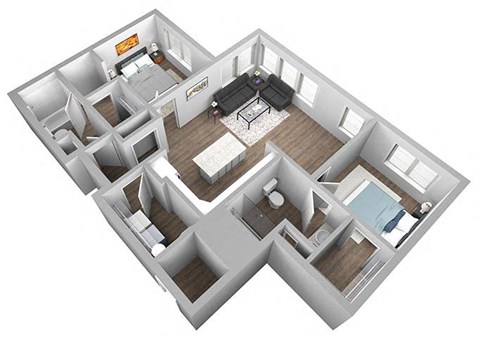 2 bedroom 2 bath 3D Beaufort Floor Plan at The Encore at Ingram Manor, Pikesville, MD