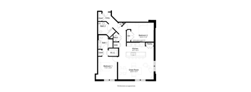 2 bed 2 bath The Stowaway Floor Plan at Metro Crossing Apartments, Owings Mills