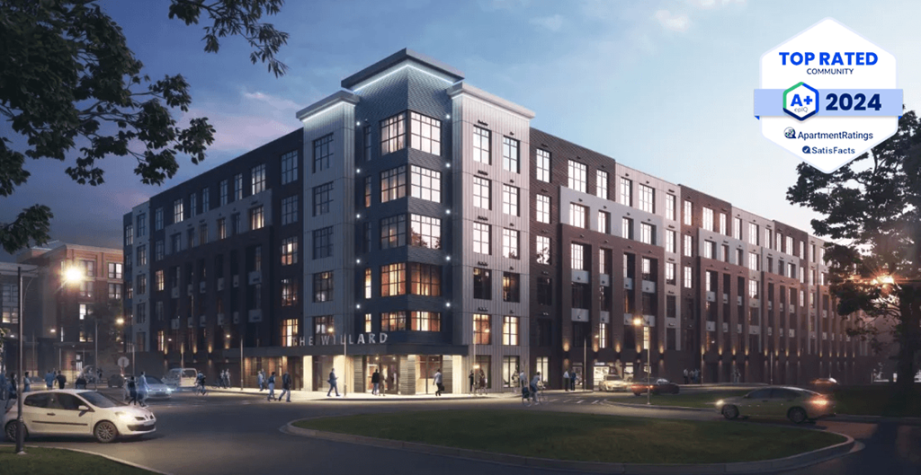 Willard Building Rendering with Resident Satisfaction Award Logo Banner Willard Building Rendering with Resident Satisfaction Award Logo Banner