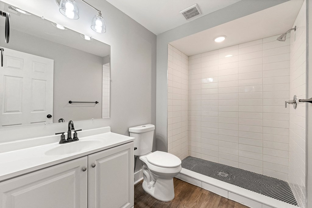 Renovated ensuite bathroom at Crogman School Lofts, Atlanta, 30315