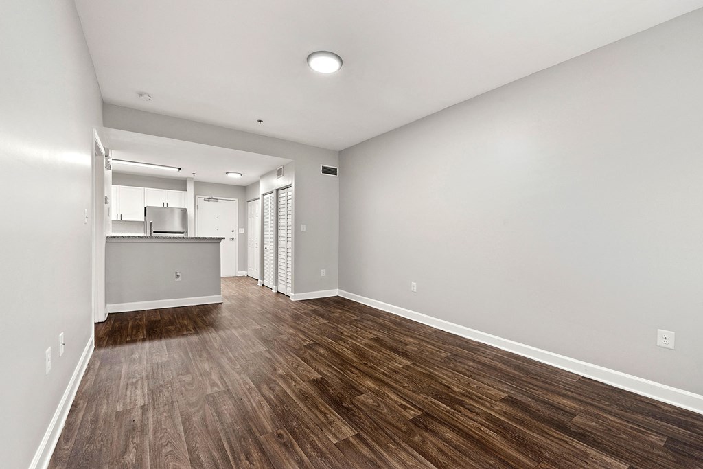 A modern living room at Crogman School Lofts, Atlanta GA 30315