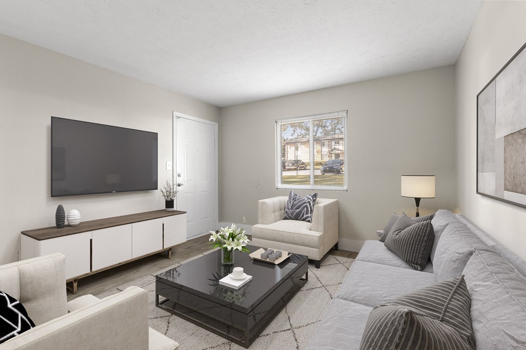 Living Room New Flooring at Ridgewood Apartments, Lawrenceville, GA 30045