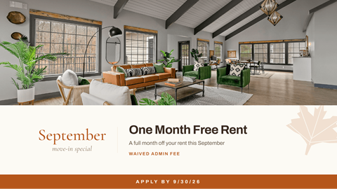 A room with a September move-in special offer.