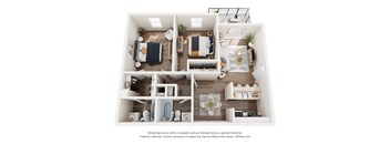 Two bedroom floorplan at The Reserve at Brookhaven, in Atlanta Georgia 30329.