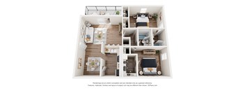 Two bedroom floorplan at The Reserve at Brookhaven, in Atlanta Georgia 30329.