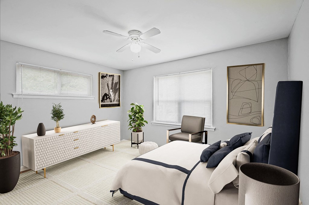 Comfortable Bedroom With Large Window Comfortable Bedroom With Large Window at Gardens at Washington Park, Atlanta, GA, Georgia