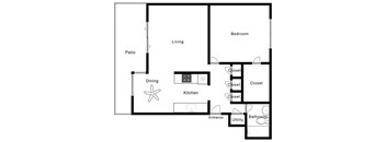 a floor plan of a house with a bedroom and a living room