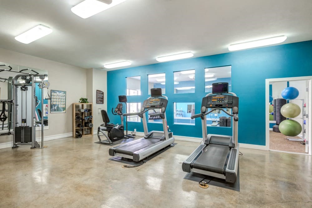 the gym in our apartments is equipped with cardio equipment and weights