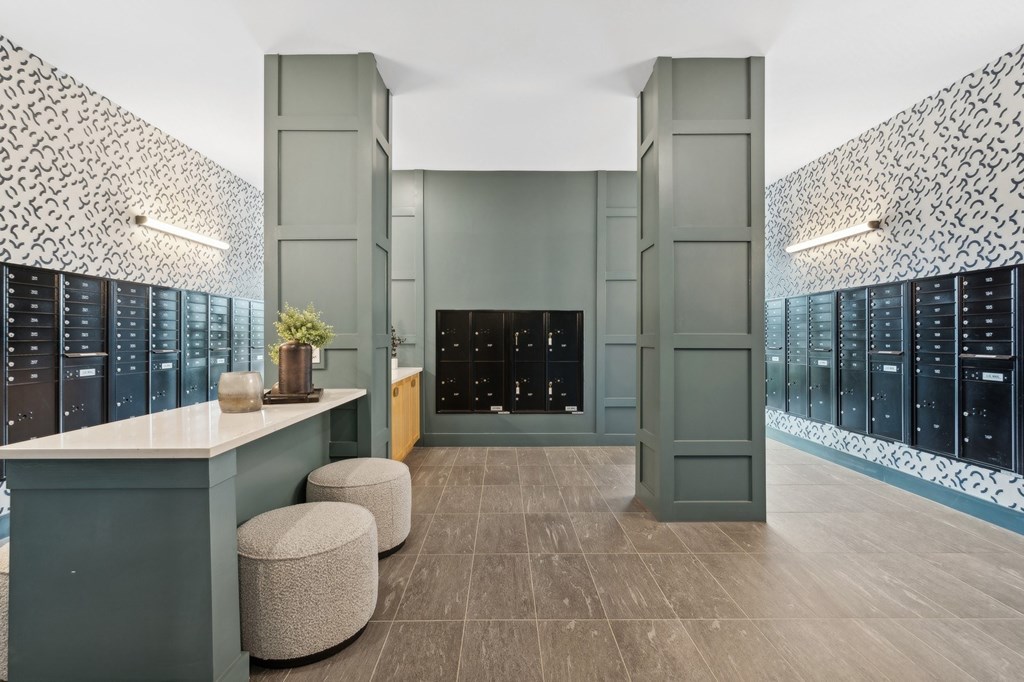 Clubhouse with lounge area and package lockers