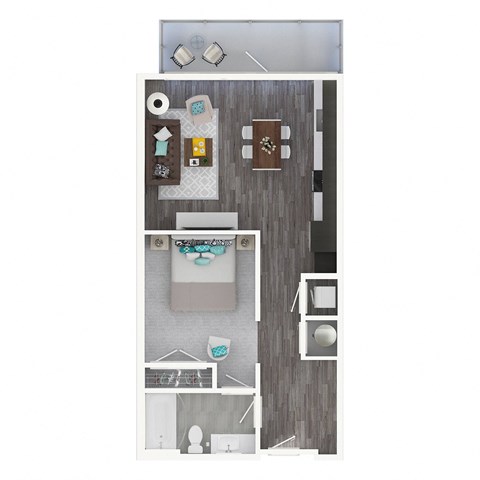 a floor plan of a studio apartment with a bedroom and a living room