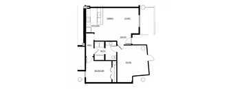 A black and white floor plan of a house with labeled rooms.