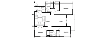 A black and white floor plan of a house with labeled rooms.