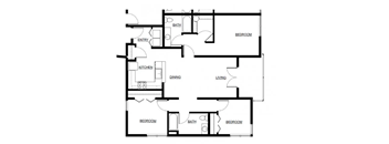 A black and white floor plan of a house with labeled rooms.