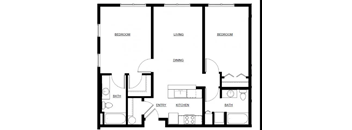 A black and white floor plan of a house with labeled rooms.