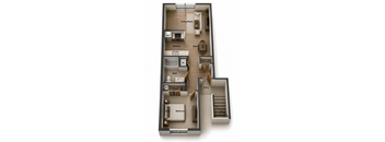 A 1 bedroom 3D floor plan.