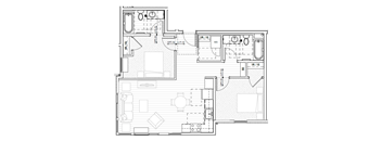 2-bedroom floor plan of an apartment