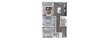 a floor plan of a bedroom with a bathroom and a living room