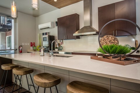 Resident lounge area with bar and kitchen area