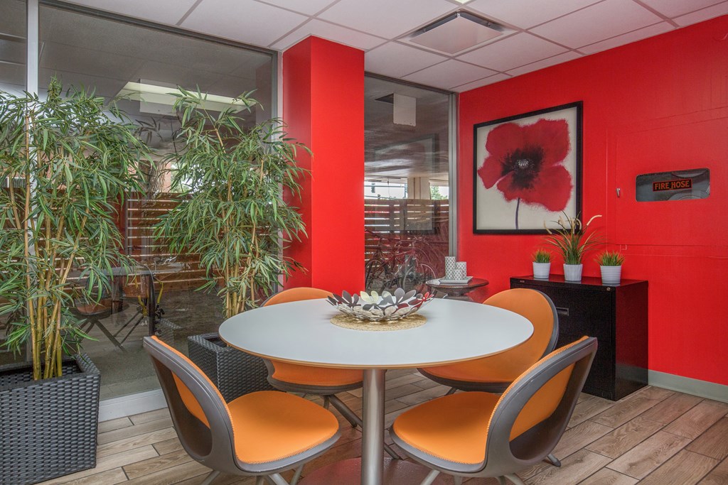 Resident lounge area with table and chairs