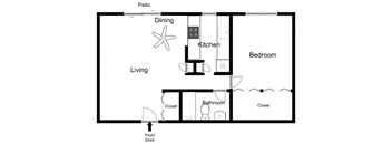 a floor plan of a house with a kitchen and a living room
