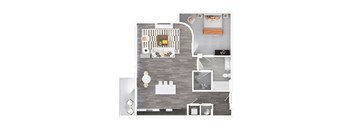 a floor plan of a bedroom with a bathroom and a living room