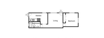 a floor plan of a small house with a bedroom and a living room