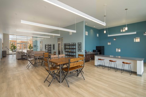 tables and kitchen area in clubhouse