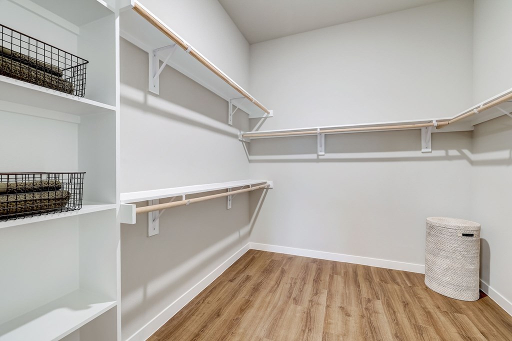 Walk in closet with built in shelving