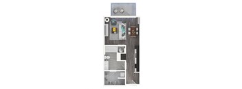 a floor plan of a studio apartment with a bedroom and a living room