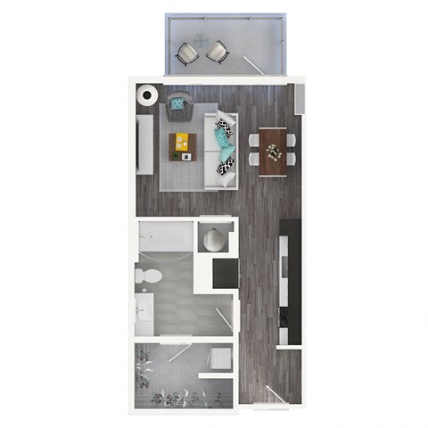 a floor plan of a studio apartment with a bedroom and a living room