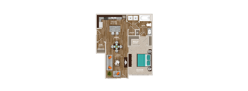 A floor plan of a house with a living room, dining room, kitchen, and bathroom.