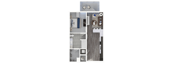 a floor plan of a bedroom with a bathroom and a living room