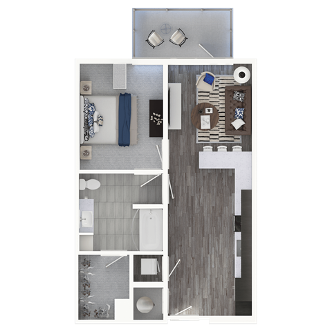 a floor plan of a bedroom with a bathroom and a living room