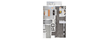 a floor plan of a bedroom with a bathroom and a living room