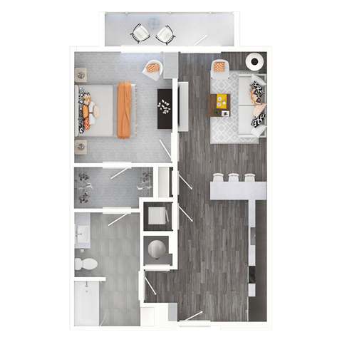 a floor plan of a bedroom with a bathroom and a living room