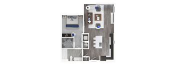 a 3d floor plan of a bedroom with a bathroom and a living room