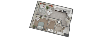 a 3d floor plan of a home with a bedroom and a living room