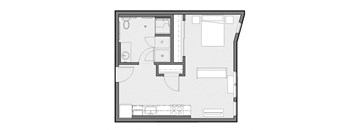 A floor plan of a room with labeled sections D and W.